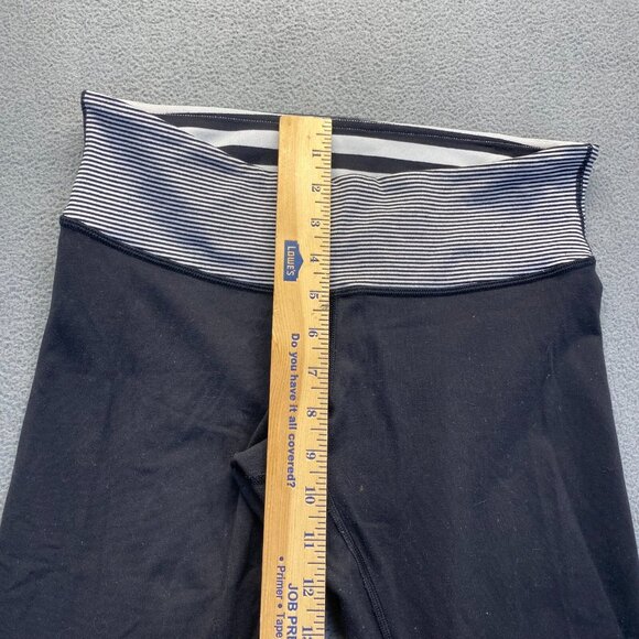 Lululemon Wunder Under Crop Black White Leggings Striped Waist Size 8 Parallel - Picture 5 of 6